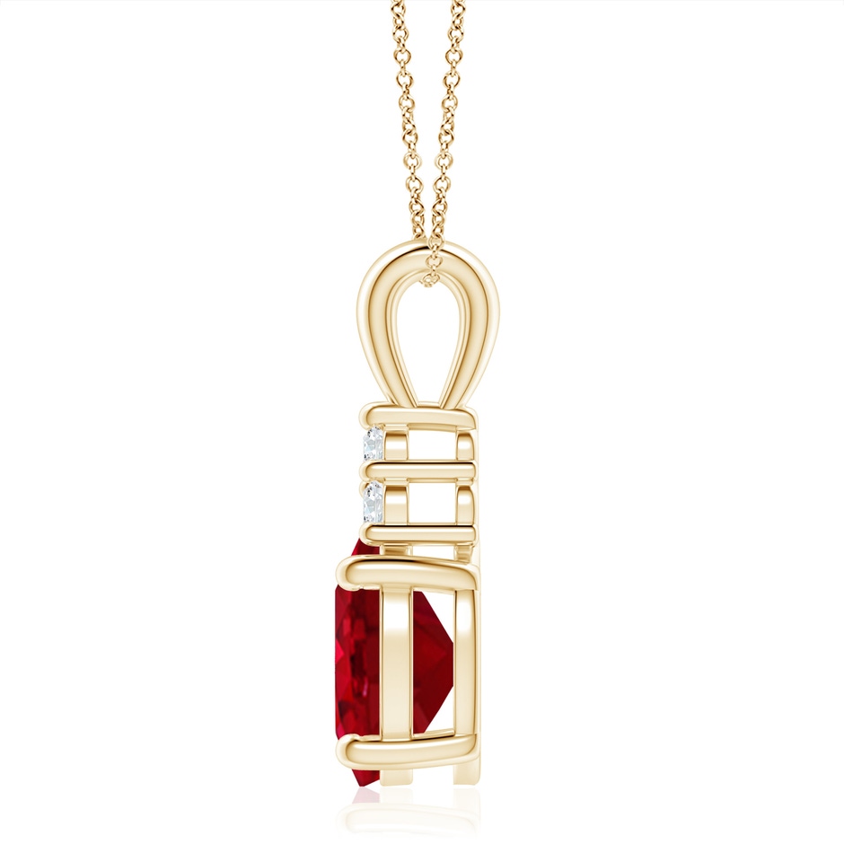 12x10mm AAA Oval Ruby Solitaire Pendant with Trio Diamond in Yellow Gold side 199