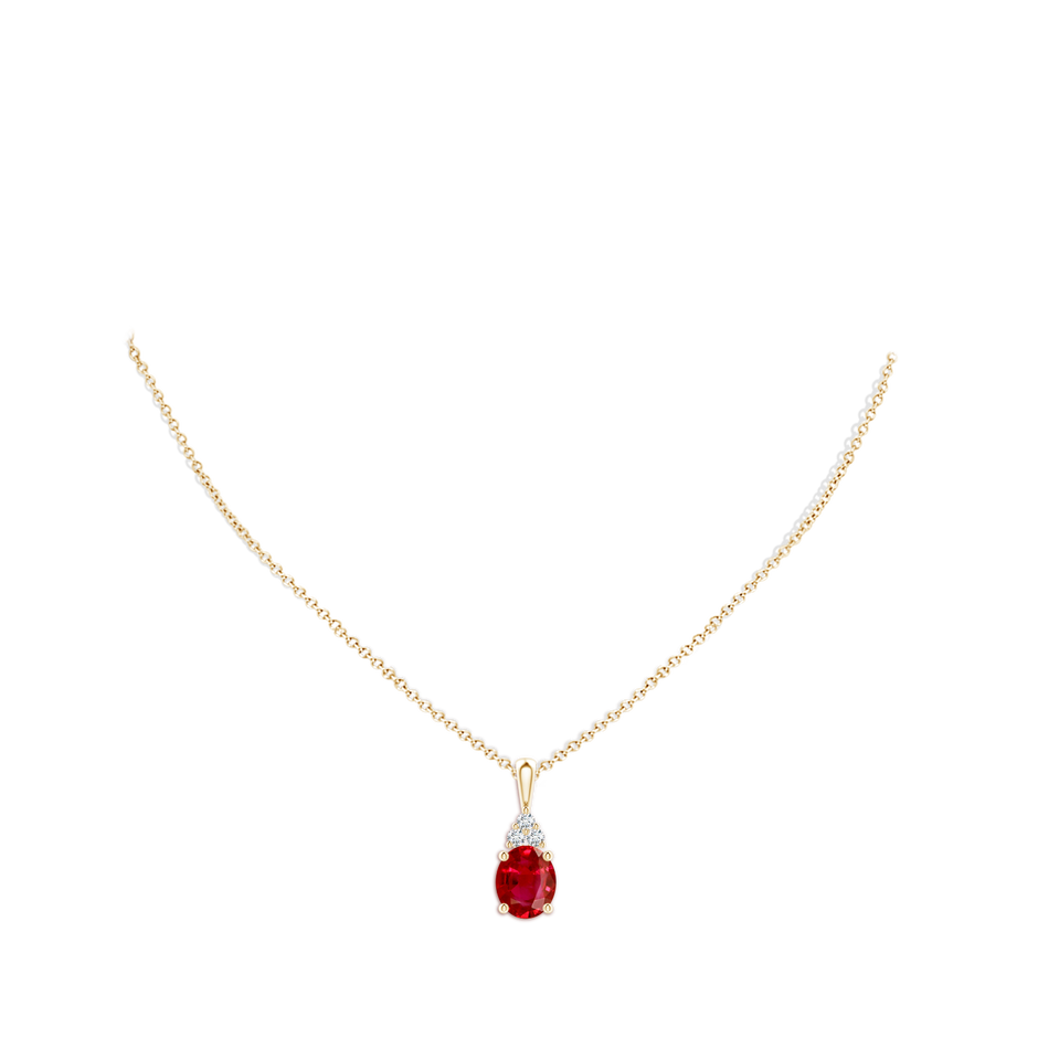 12x10mm AAA Oval Ruby Solitaire Pendant with Trio Diamond in Yellow Gold pen