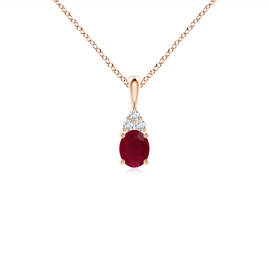 5x4mm A Oval Ruby Solitaire Pendant with Trio Diamond in Rose Gold 