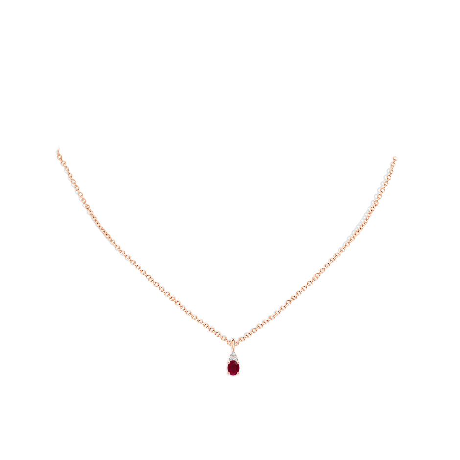 5x4mm A Oval Ruby Solitaire Pendant with Trio Diamond in Rose Gold pen