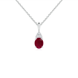 5x4mm A Oval Ruby Solitaire Pendant with Trio Diamond in S999 Silver