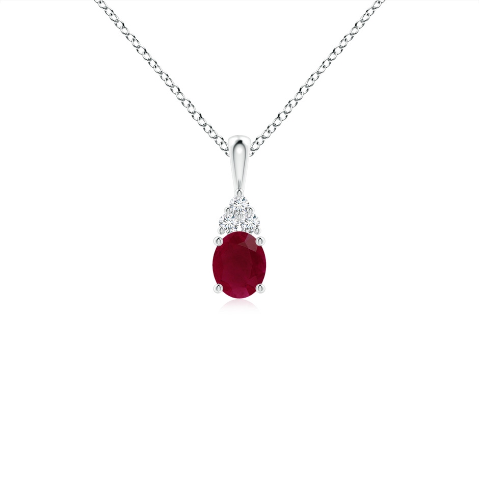 5x4mm A Oval Ruby Solitaire Pendant with Trio Diamond in White Gold 