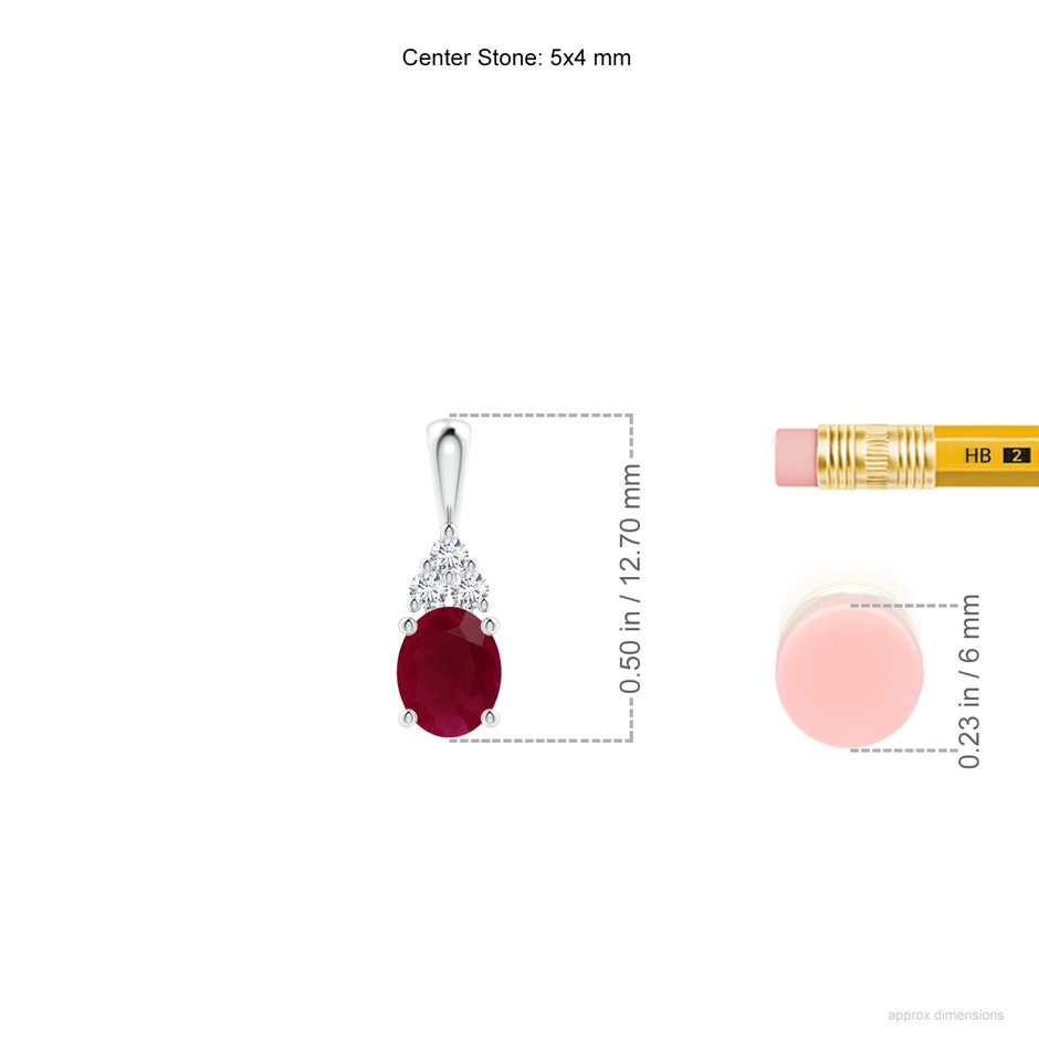 5x4mm A Oval Ruby Solitaire Pendant with Trio Diamond in White Gold ruler