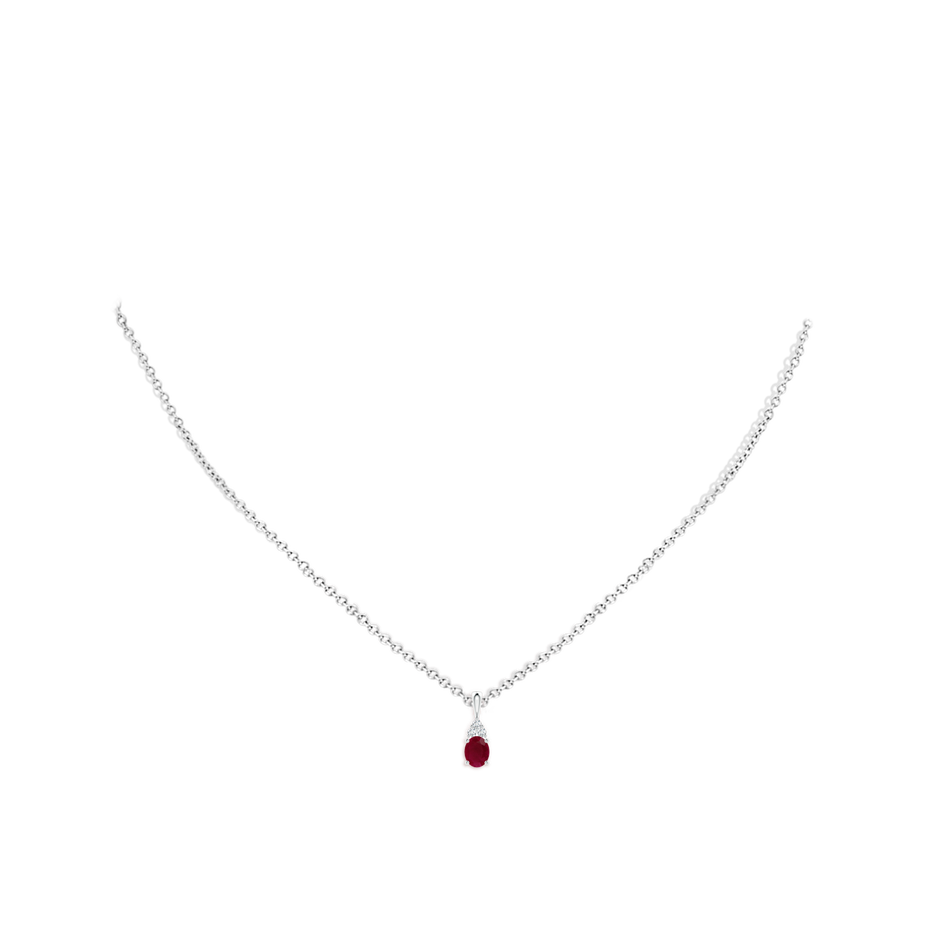 5x4mm A Oval Ruby Solitaire Pendant with Trio Diamond in White Gold pen