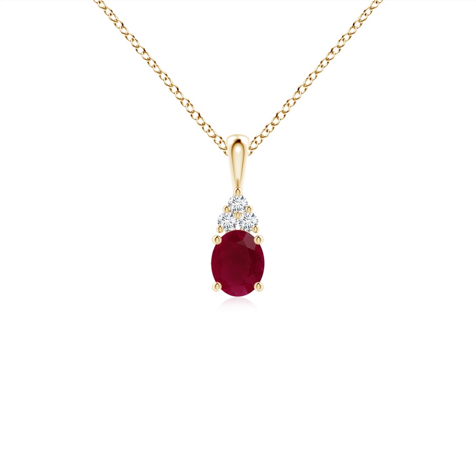 5x4mm A Oval Ruby Solitaire Pendant with Trio Diamond in Yellow Gold 