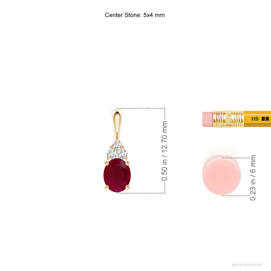 5x4mm A Oval Ruby Solitaire Pendant with Trio Diamond in Yellow Gold ruler