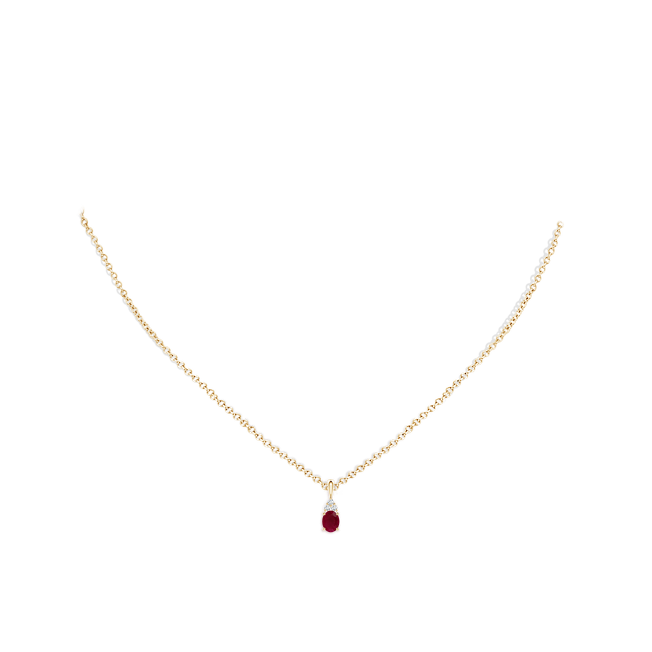 5x4mm A Oval Ruby Solitaire Pendant with Trio Diamond in Yellow Gold pen