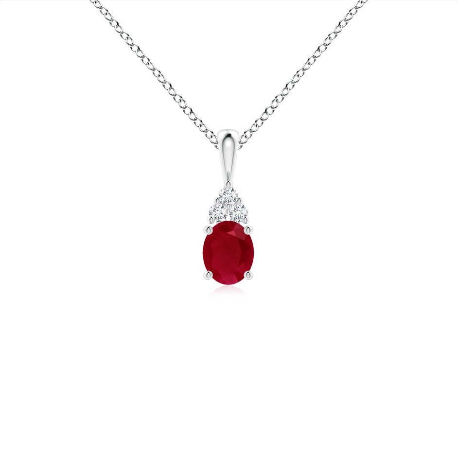5x4mm AA Oval Ruby Solitaire Pendant with Trio Diamond in P950 Platinum 