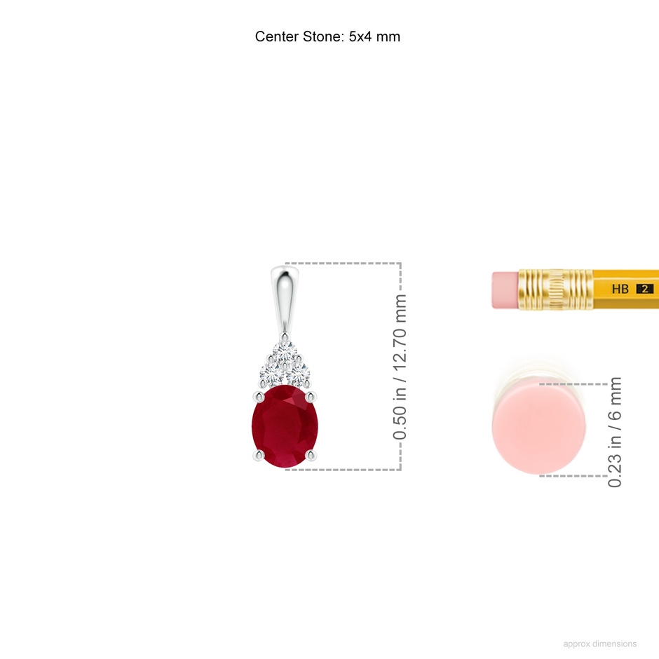 5x4mm AA Oval Ruby Solitaire Pendant with Trio Diamond in P950 Platinum ruler