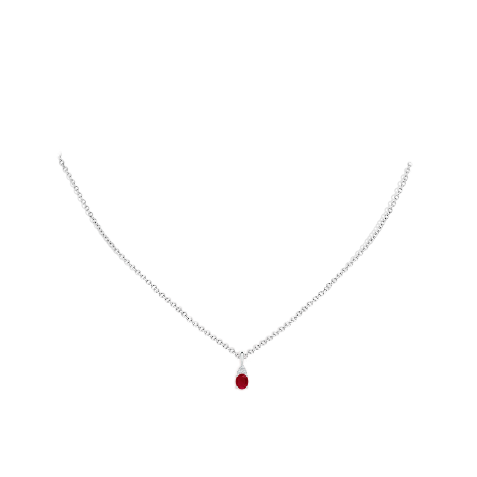 5x4mm AA Oval Ruby Solitaire Pendant with Trio Diamond in P950 Platinum pen