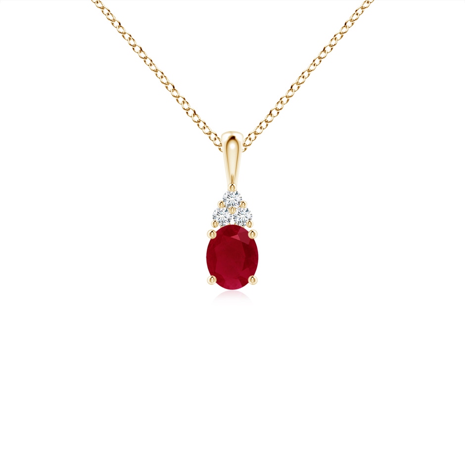 5x4mm AA Oval Ruby Solitaire Pendant with Trio Diamond in Yellow Gold 
