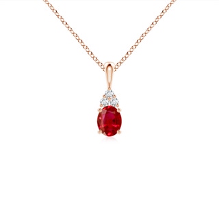 5x4mm AAA Oval Ruby Solitaire Pendant with Trio Diamond in Rose Gold