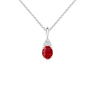 5x4mm AAA Oval Ruby Solitaire Pendant with Trio Diamond in S999 Silver