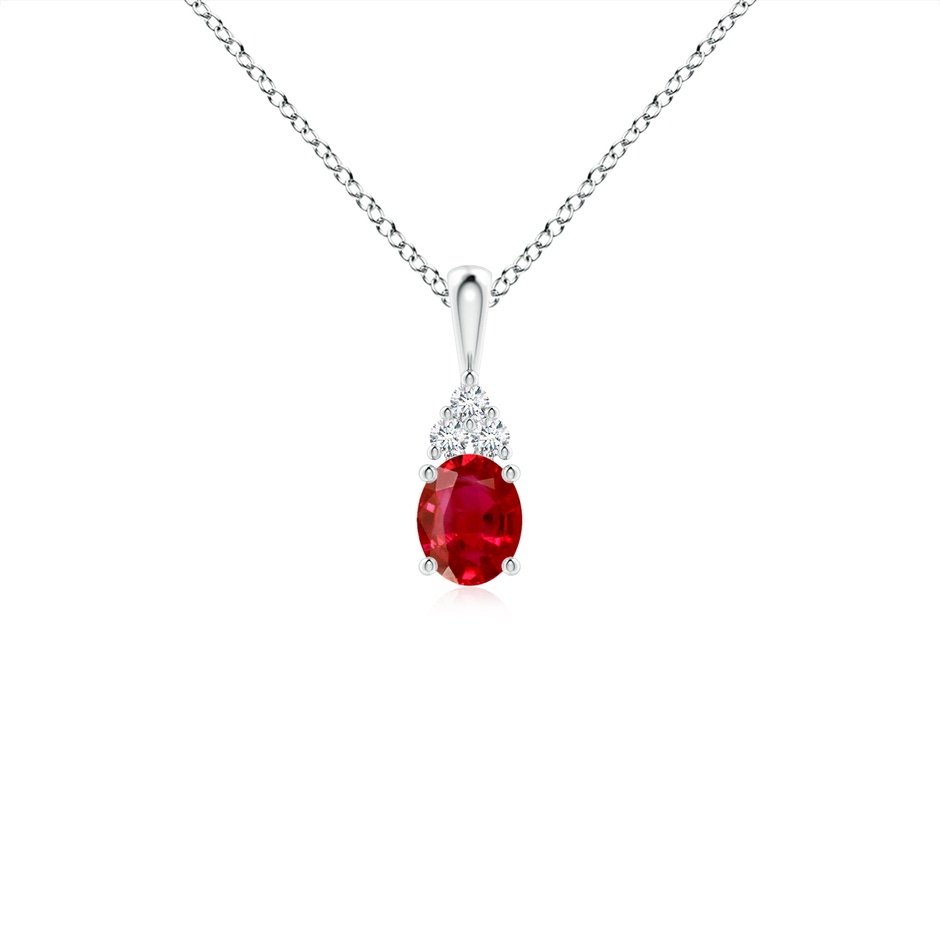 5x4mm AAA Oval Ruby Solitaire Pendant with Trio Diamond in S999 Silver 