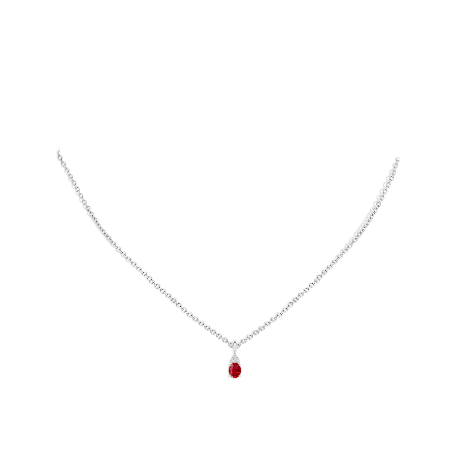 5x4mm AAA Oval Ruby Solitaire Pendant with Trio Diamond in S999 Silver pen