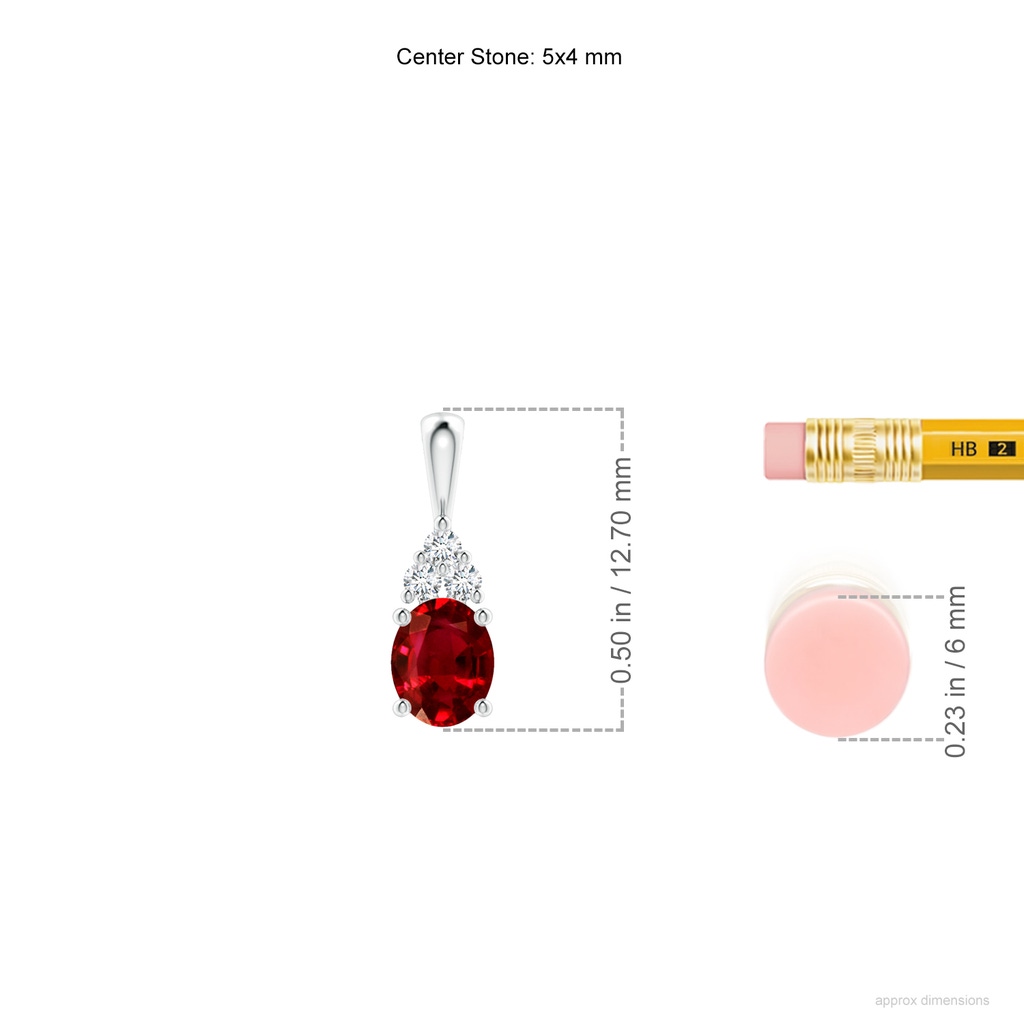 5x4mm AAAA Oval Ruby Solitaire Pendant with Trio Diamond in P950 Platinum ruler