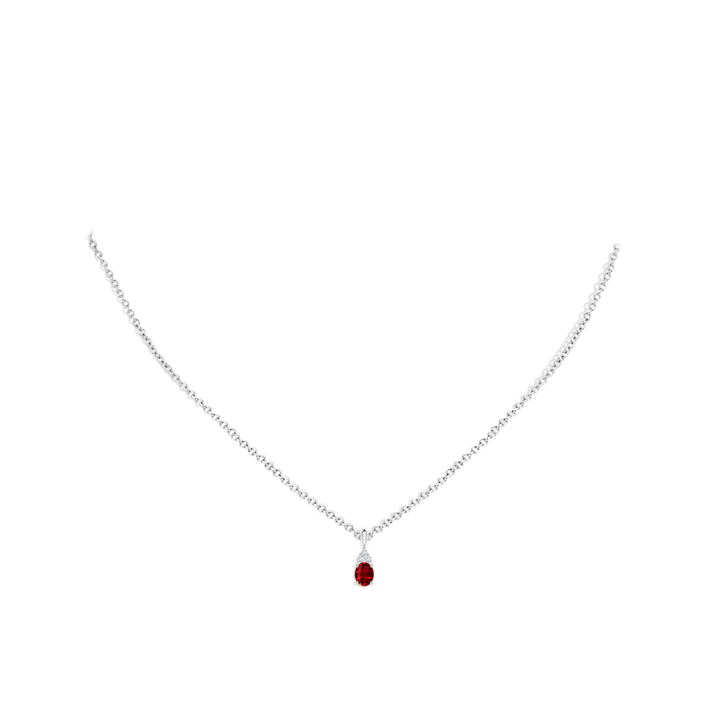5x4mm AAAA Oval Ruby Solitaire Pendant with Trio Diamond in P950 Platinum pen