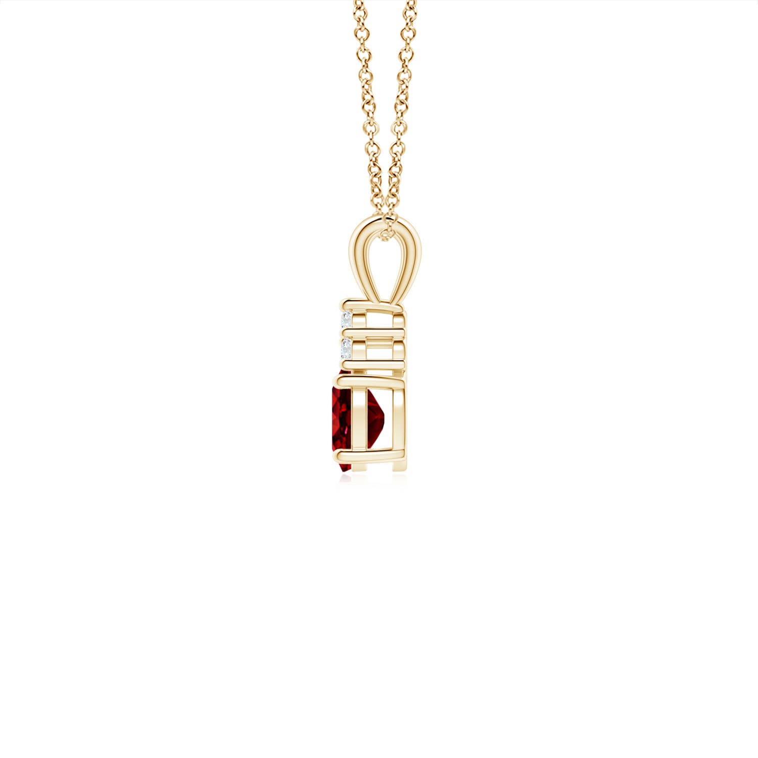 5x4mm AAAA Oval Ruby Solitaire Pendant with Trio Diamond in Yellow Gold