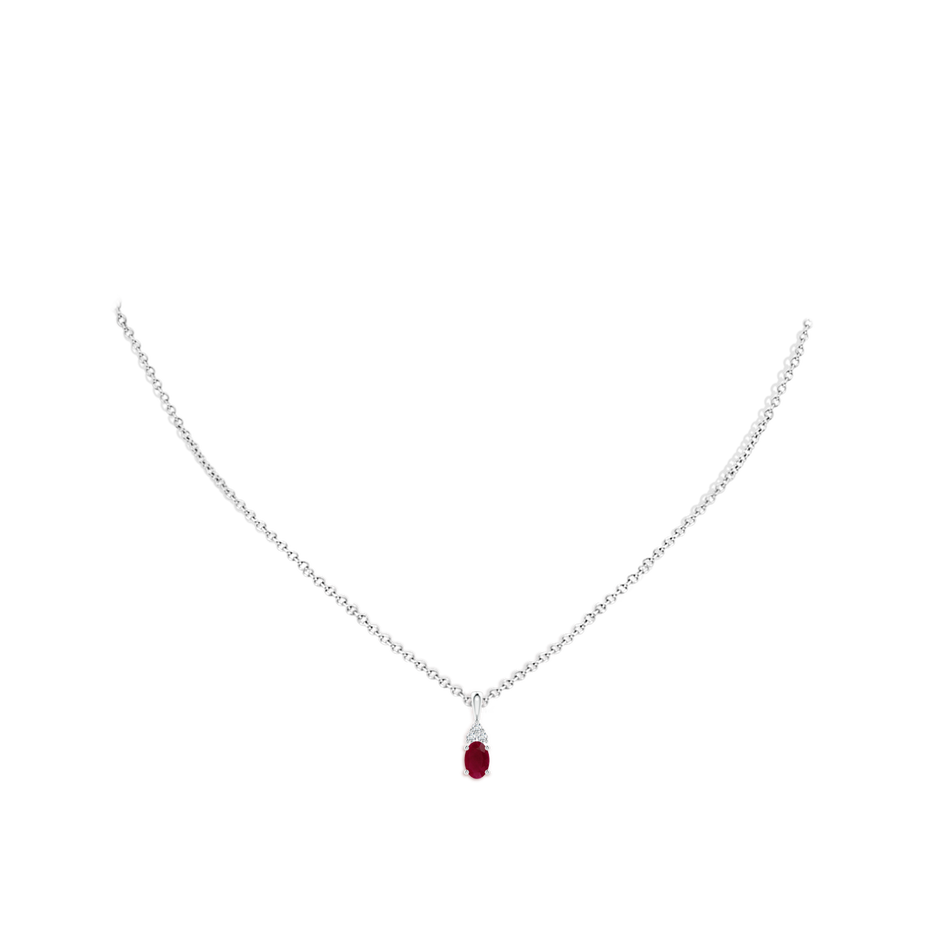6x4mm A Oval Ruby Solitaire Pendant with Trio Diamond in P950 Platinum pen