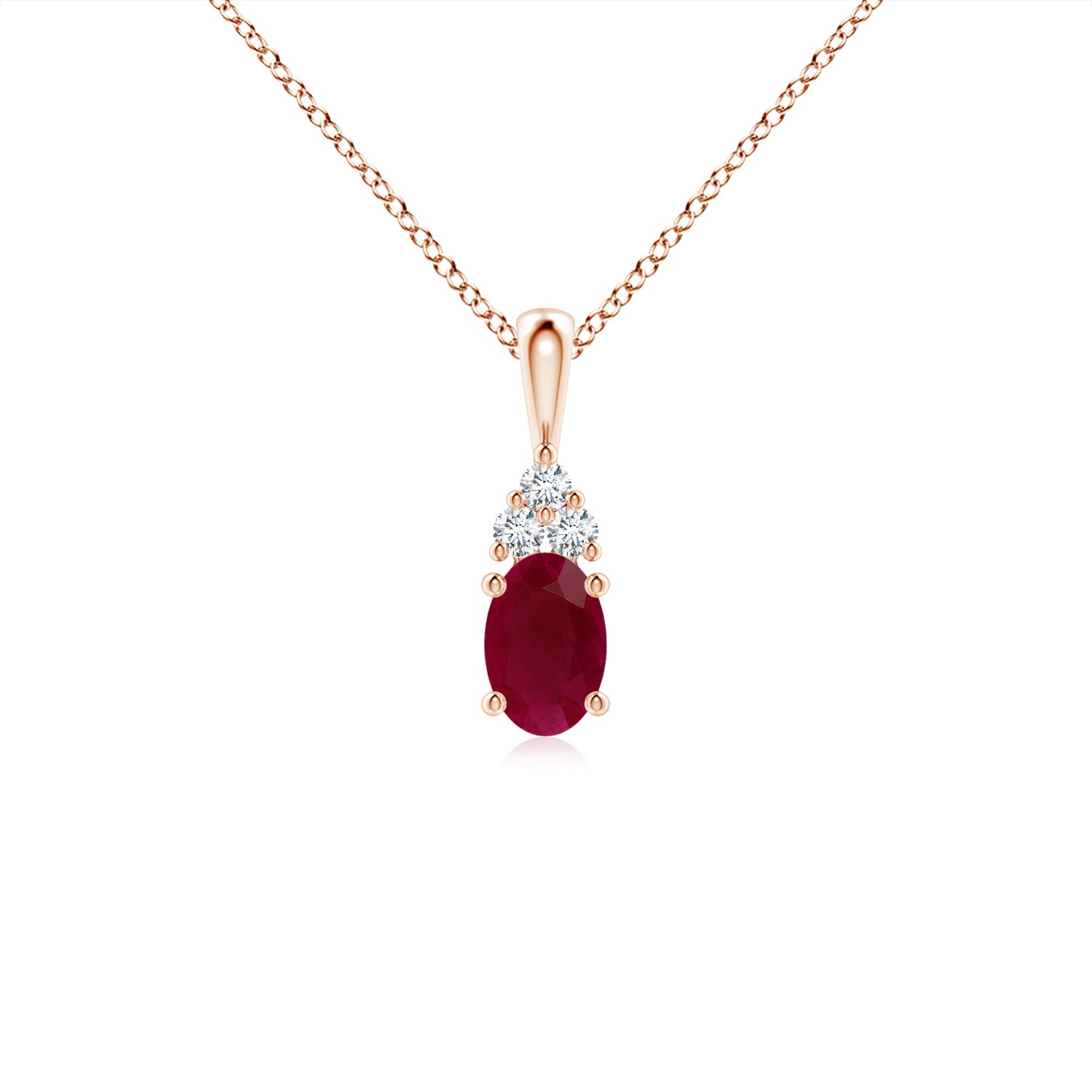 ANGARA Natural 0.66 Ct Oval Ruby Solitaire Pendant with Trio Diamond in 14K Gold