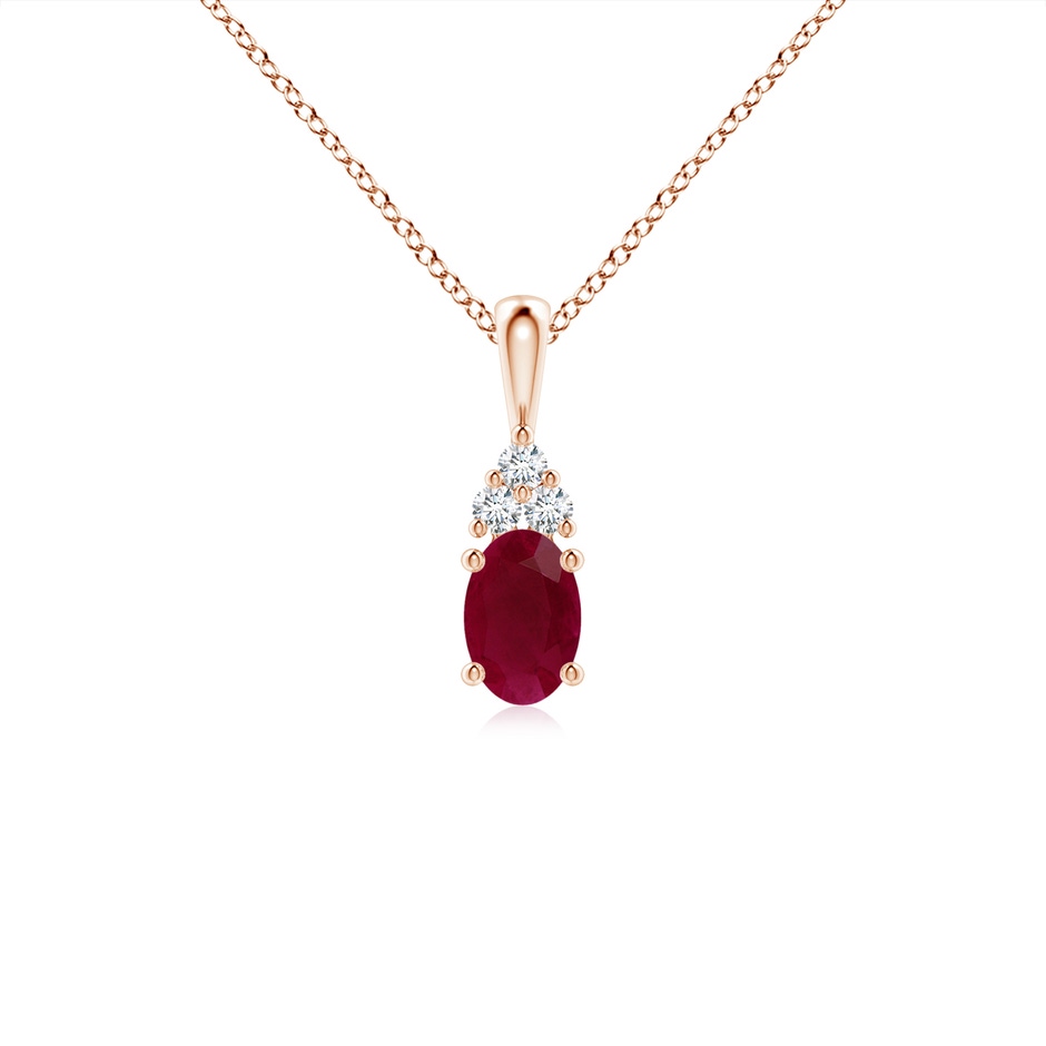 6x4mm A Oval Ruby Solitaire Pendant with Trio Diamond in Rose Gold 