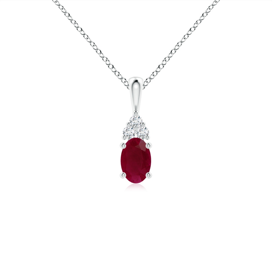 6x4mm A Oval Ruby Solitaire Pendant with Trio Diamond in White Gold 