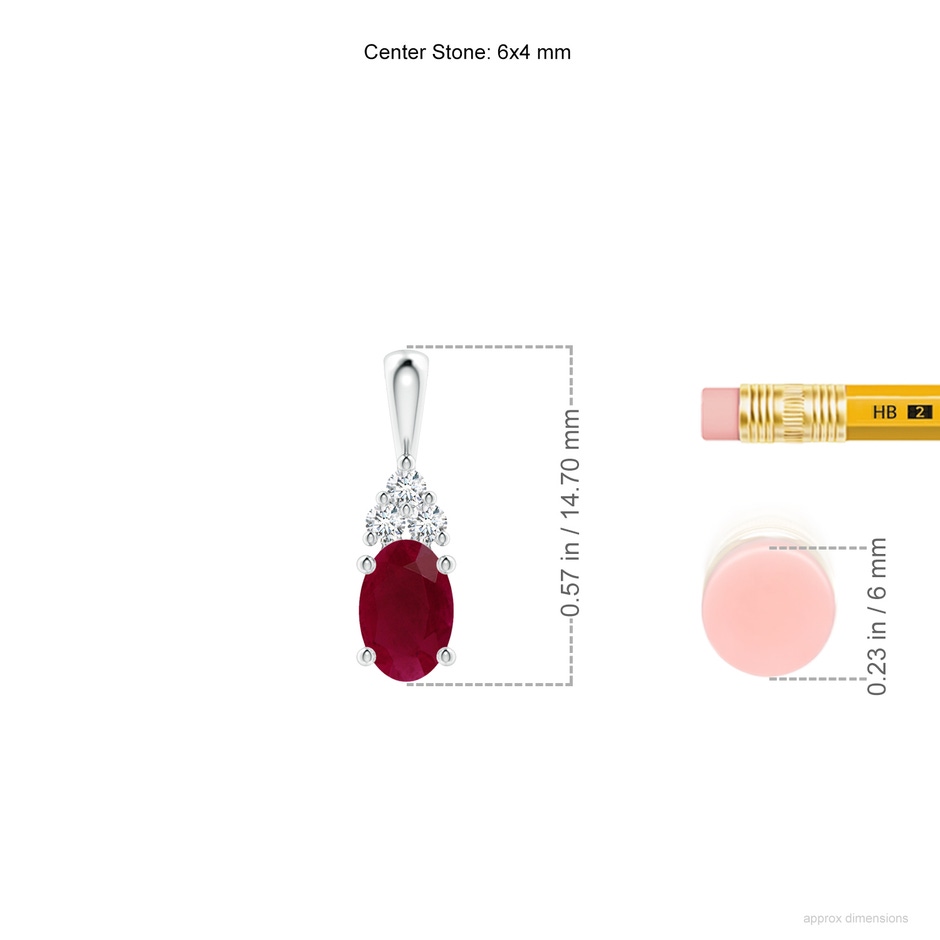 6x4mm A Oval Ruby Solitaire Pendant with Trio Diamond in White Gold ruler