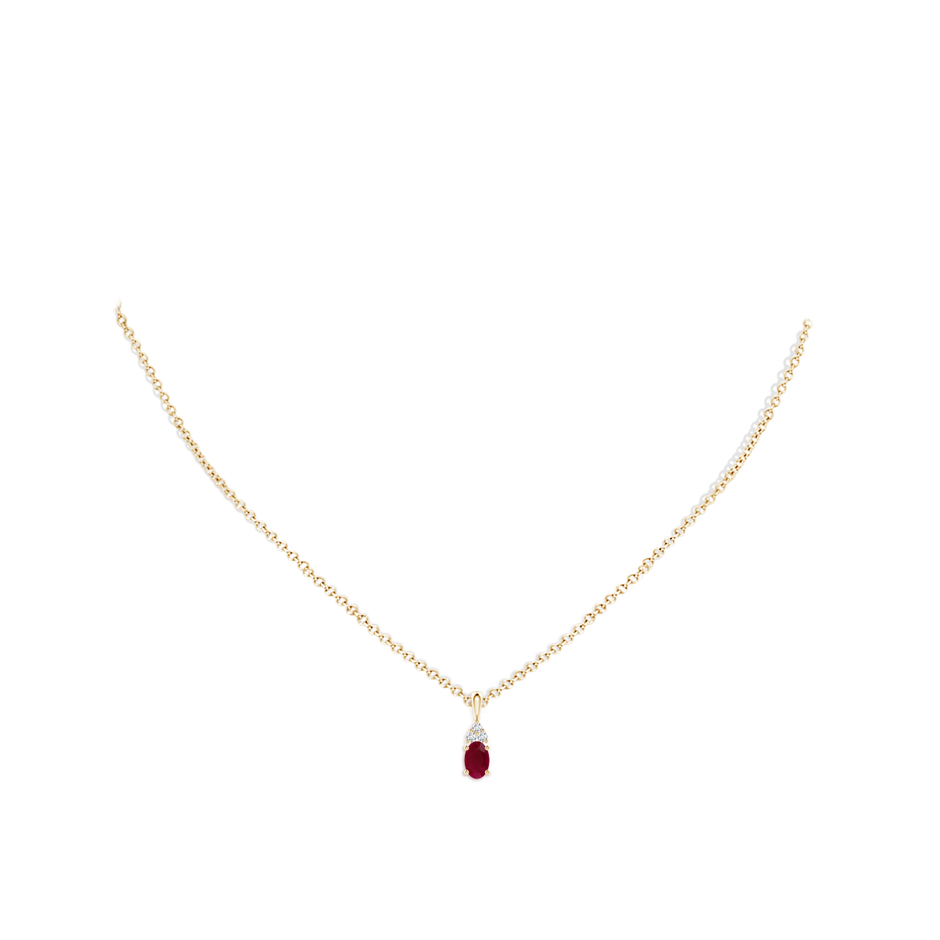6x4mm A Oval Ruby Solitaire Pendant with Trio Diamond in Yellow Gold pen