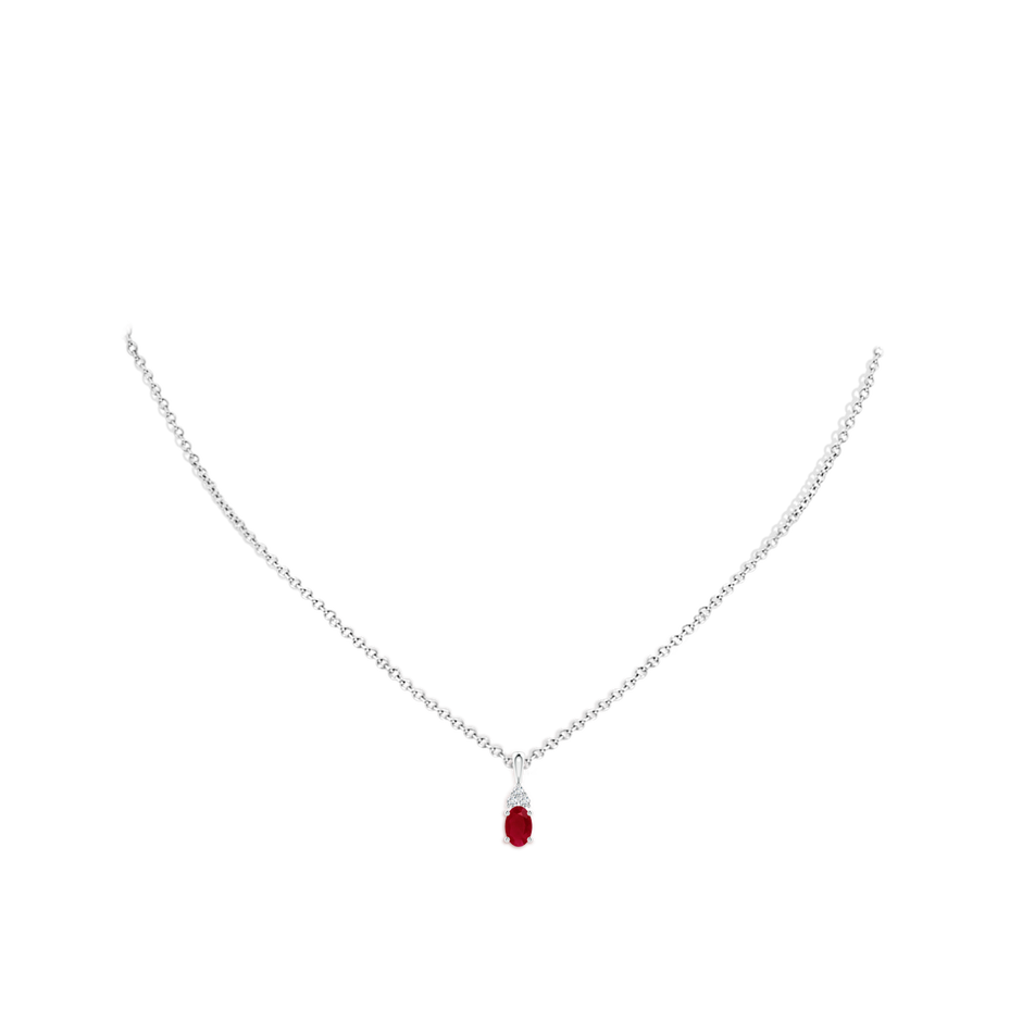 6x4mm AA Oval Ruby Solitaire Pendant with Trio Diamond in White Gold pen