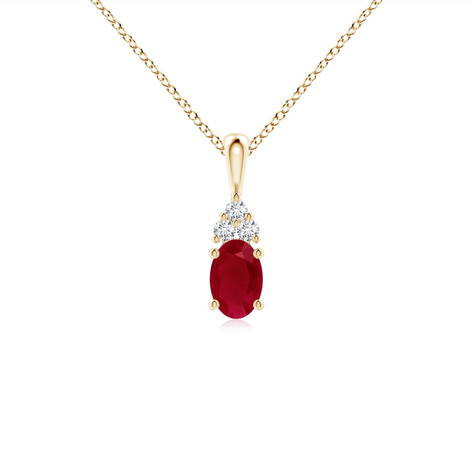 6x4mm AA Oval Ruby Solitaire Pendant with Trio Diamond in Yellow Gold 