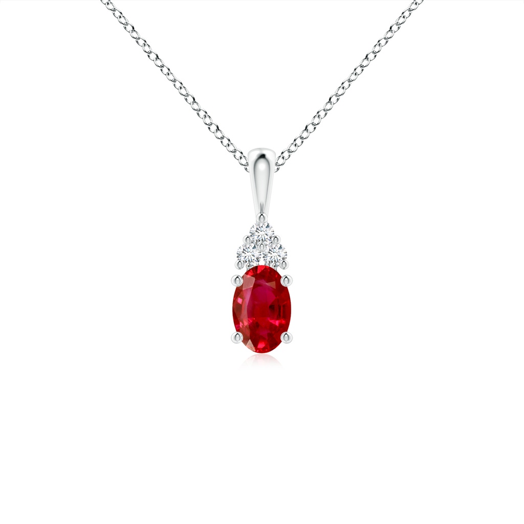 6x4mm AAA Oval Ruby Solitaire Pendant with Trio Diamond in White Gold