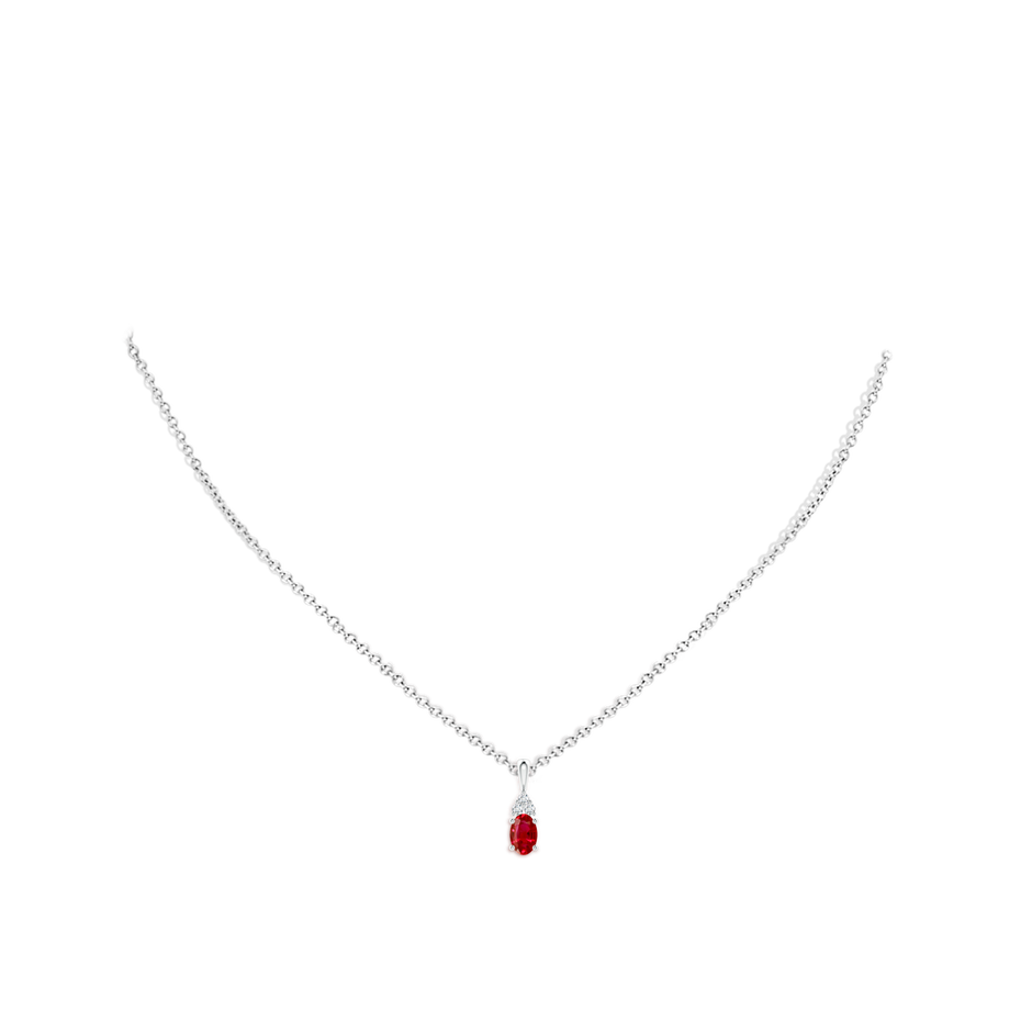 6x4mm AAA Oval Ruby Solitaire Pendant with Trio Diamond in White Gold pen