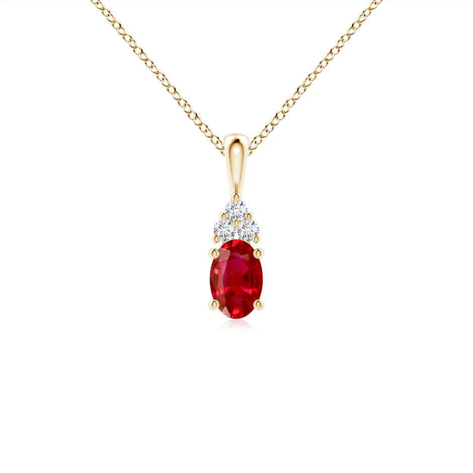 6x4mm AAA Oval Ruby Solitaire Pendant with Trio Diamond in Yellow Gold 