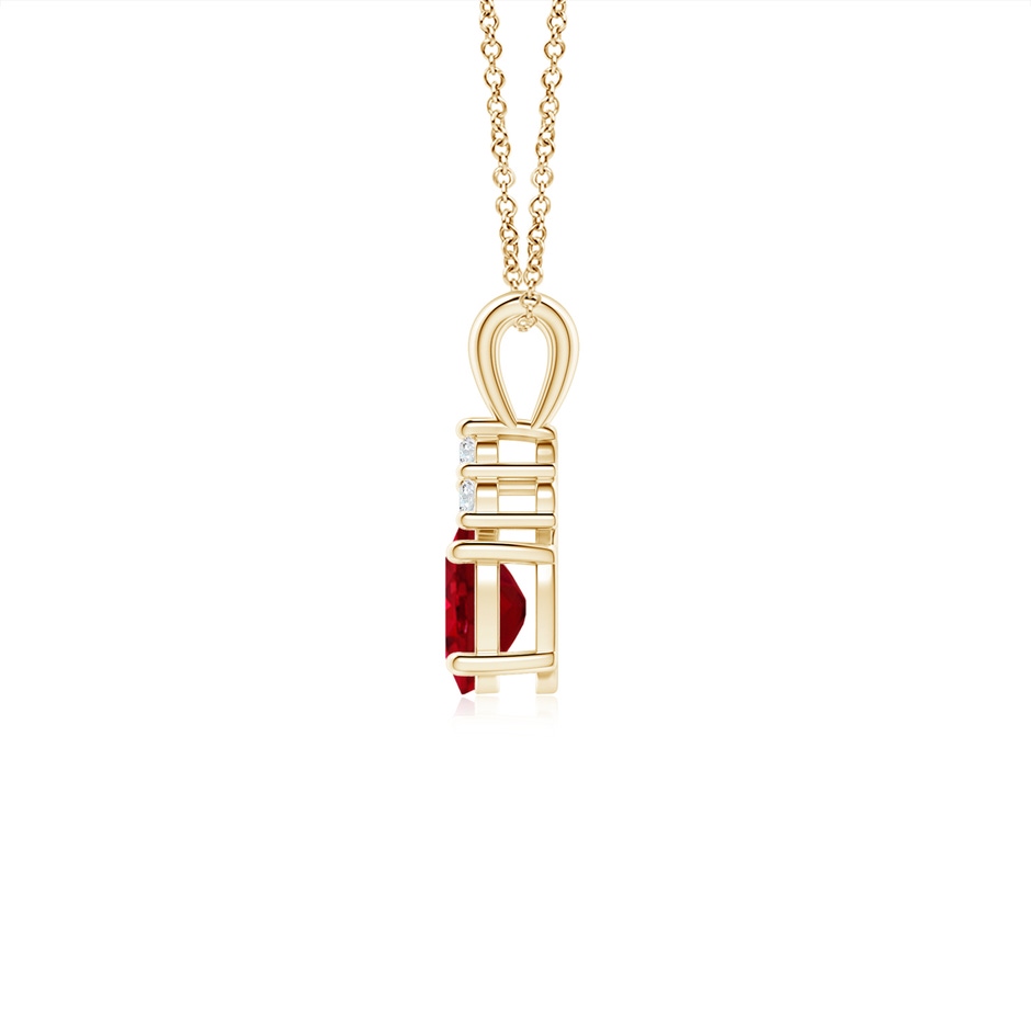 6x4mm AAA Oval Ruby Solitaire Pendant with Trio Diamond in Yellow Gold side 199