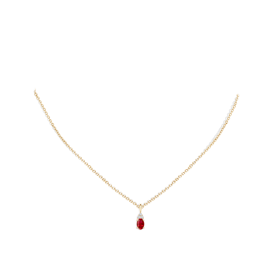 6x4mm AAA Oval Ruby Solitaire Pendant with Trio Diamond in Yellow Gold pen