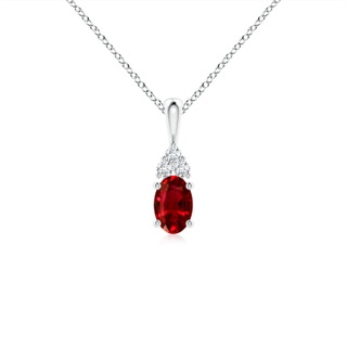 6x4mm AAAA Oval Ruby Solitaire Pendant with Trio Diamond in P950 Platinum