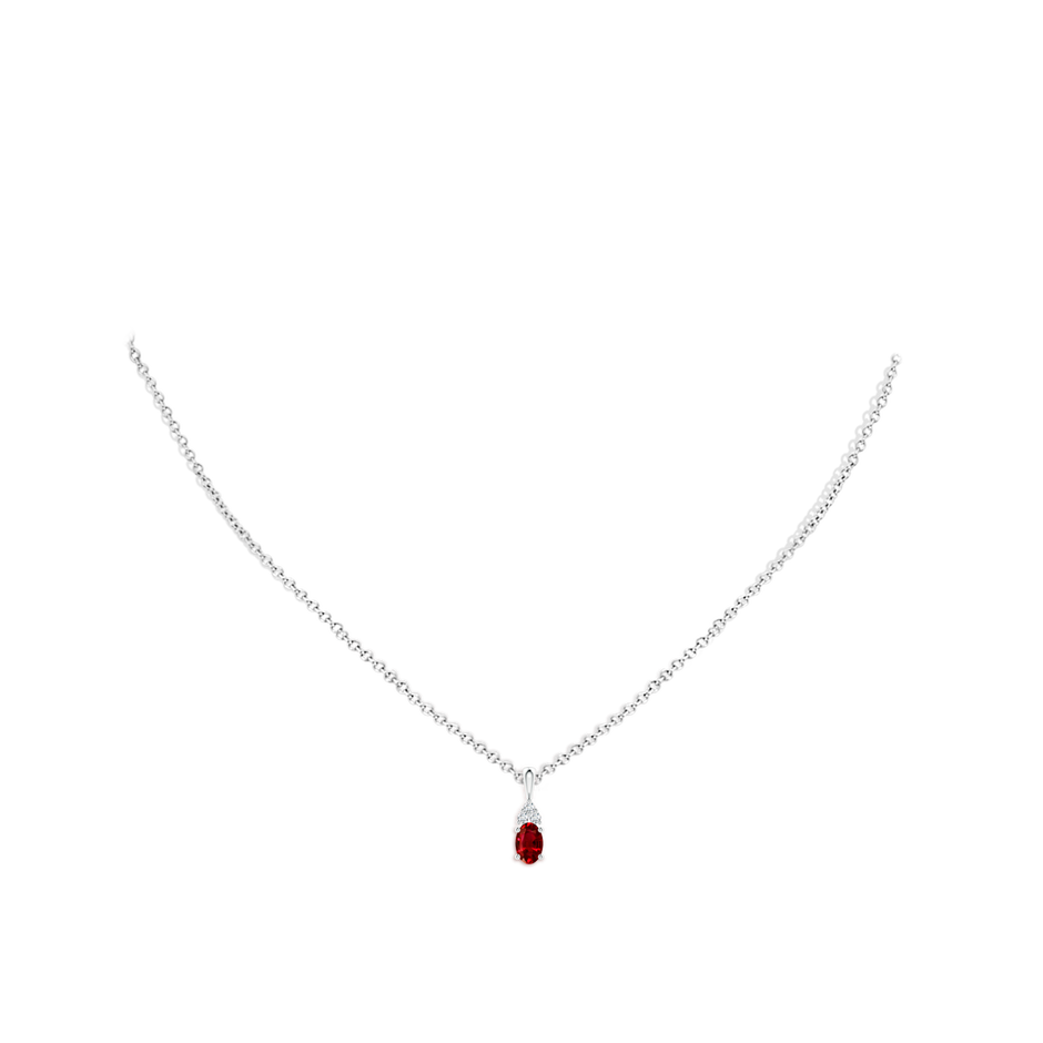 6x4mm AAAA Oval Ruby Solitaire Pendant with Trio Diamond in S999 Silver pen