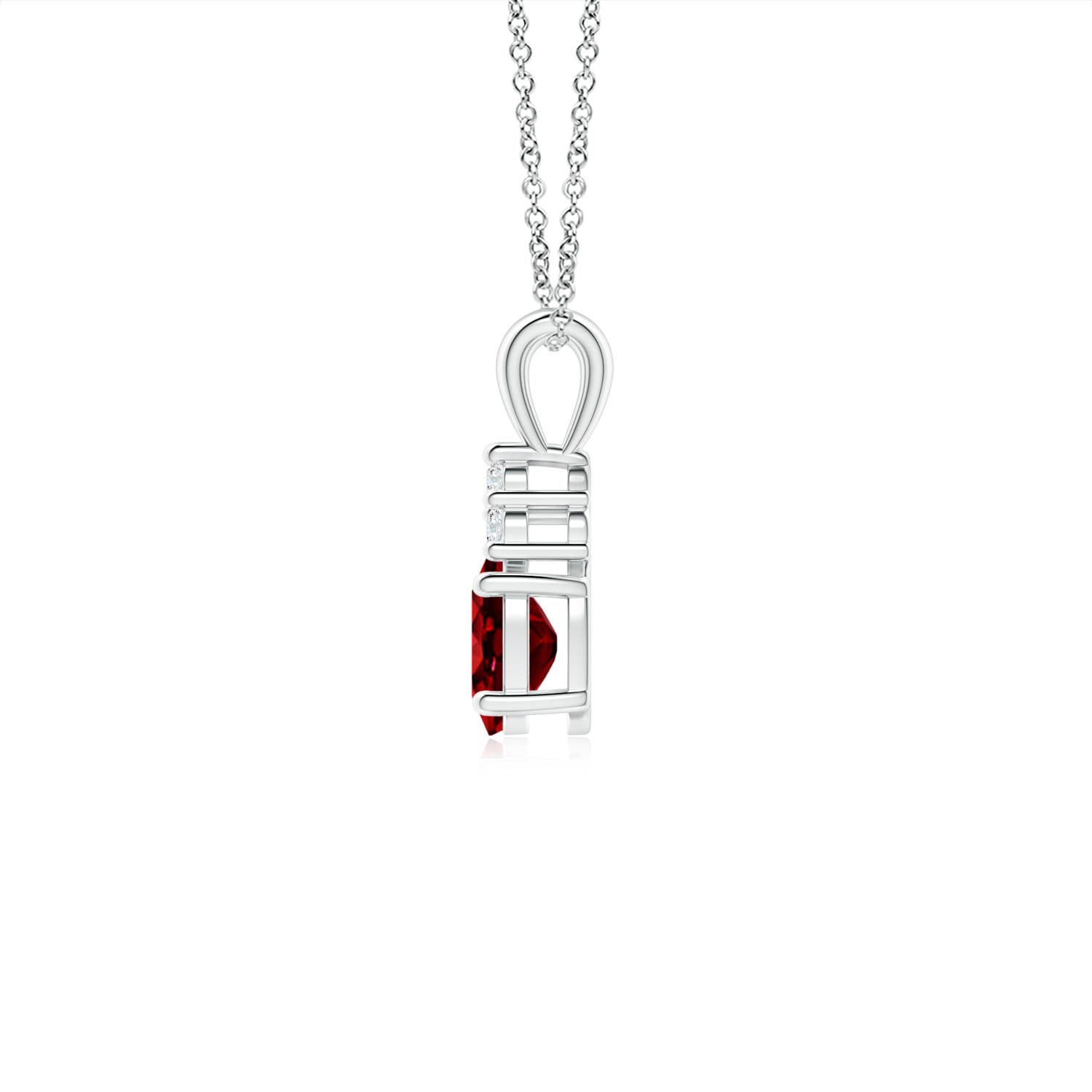 6x4mm AAAA Oval Ruby Solitaire Pendant with Trio Diamond in White Gold