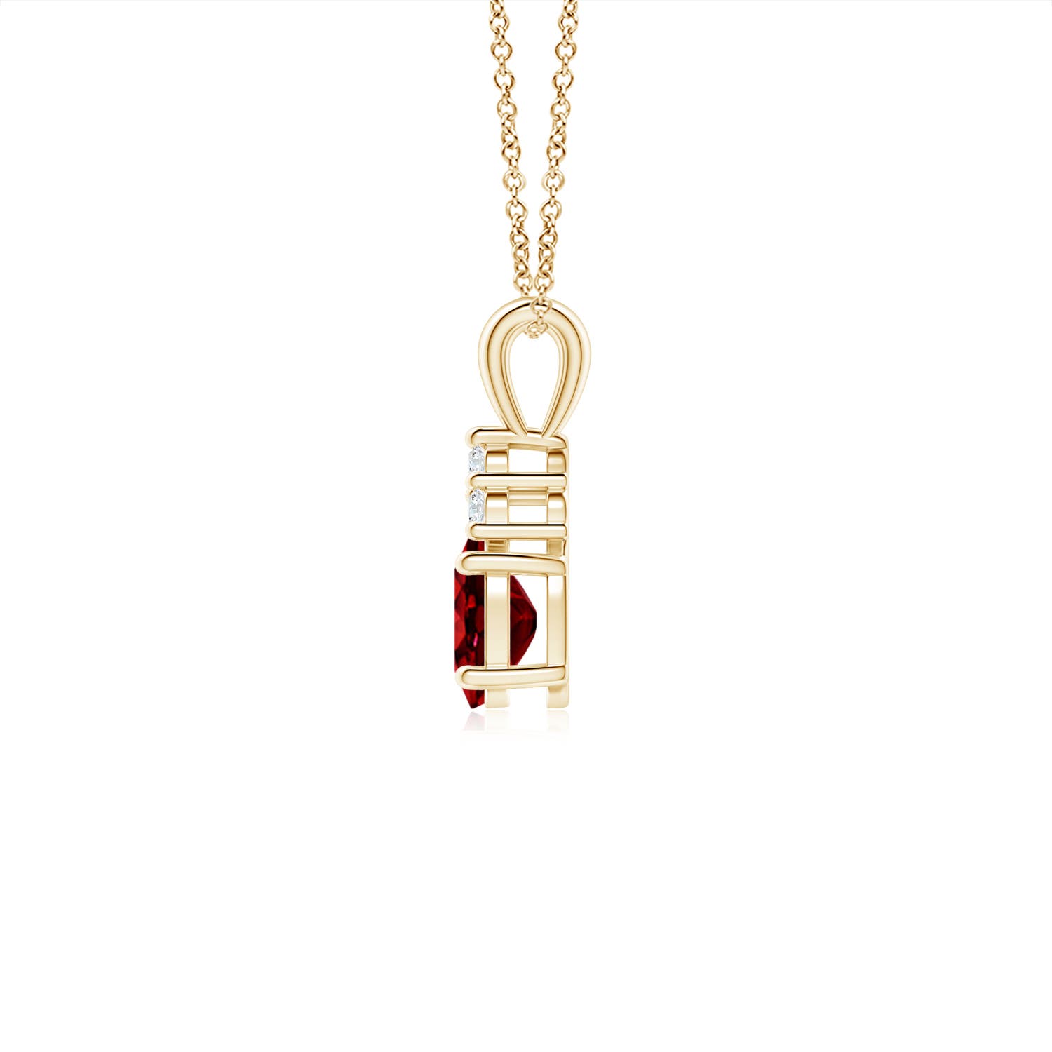 6x4mm AAAA Oval Ruby Solitaire Pendant with Trio Diamond in Yellow Gold