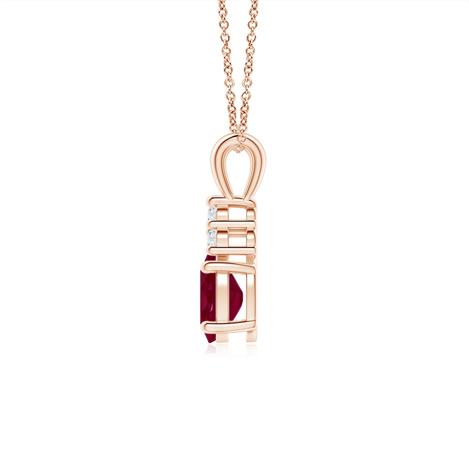 7x5mm A Oval Ruby Solitaire Pendant with Trio Diamond in Rose Gold side 199