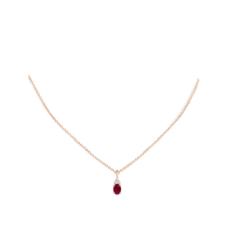 7x5mm A Oval Ruby Solitaire Pendant with Trio Diamond in Rose Gold pen
