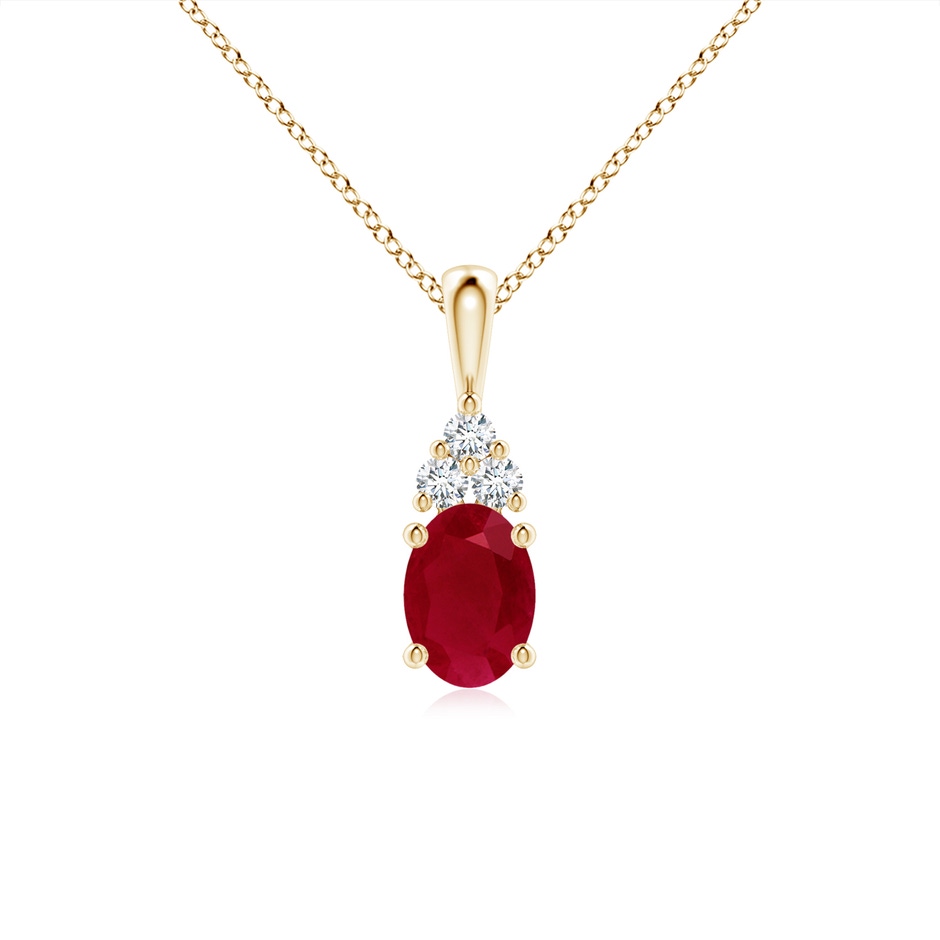 7x5mm AA Oval Ruby Solitaire Pendant with Trio Diamond in Yellow Gold 