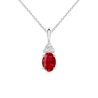 7x5mm AAA Oval Ruby Solitaire Pendant with Trio Diamond in P950 Platinum