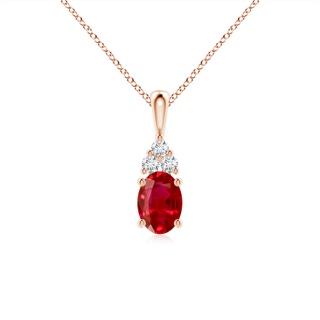 7x5mm AAA Oval Ruby Solitaire Pendant with Trio Diamond in Rose Gold