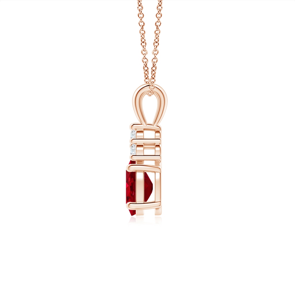 7x5mm AAA Oval Ruby Solitaire Pendant with Trio Diamond in Rose Gold Side 199