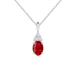 7x5mm AAA Oval Ruby Solitaire Pendant with Trio Diamond in White Gold
