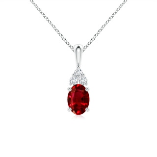 7x5mm AAAA Oval Ruby Solitaire Pendant with Trio Diamond in P950 Platinum