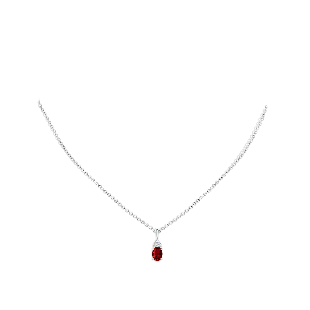 7x5mm AAAA Oval Ruby Solitaire Pendant with Trio Diamond in P950 Platinum pen