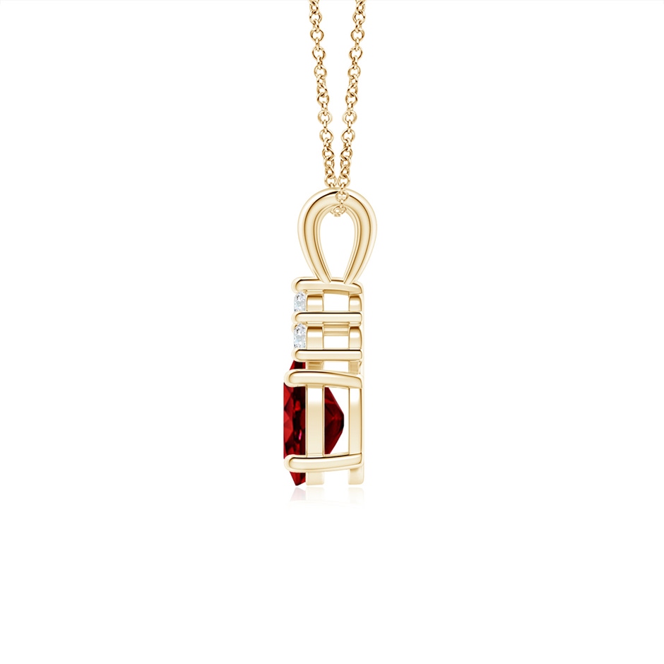 7x5mm AAAA Oval Ruby Solitaire Pendant with Trio Diamond in Yellow Gold side 199