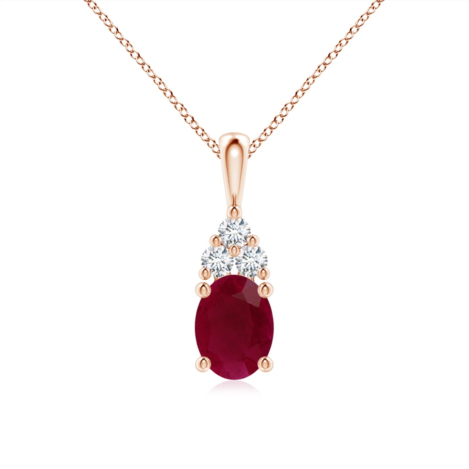 8x6mm A Oval Ruby Solitaire Pendant with Trio Diamond in Rose Gold 